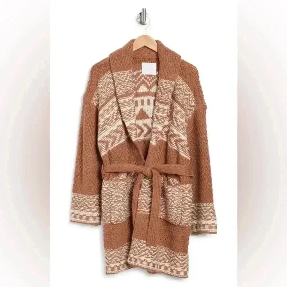 Lucky Brand Women's Fairsle Sweater Coatigan, Caramel Cafe Sz M - Picture 3 of 16